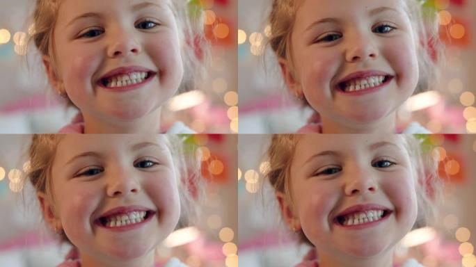 肖像美丽的小女孩微笑快乐可爱的孩子在家里看起来很开朗