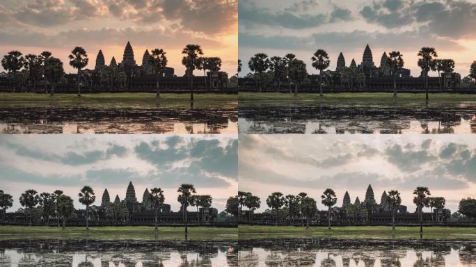 柬埔寨暹粒吴哥窟寺庙日出的时间流逝