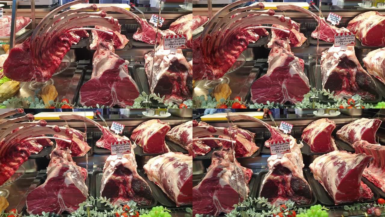 意大利牛肉切生肉在肉店出售优质牛排