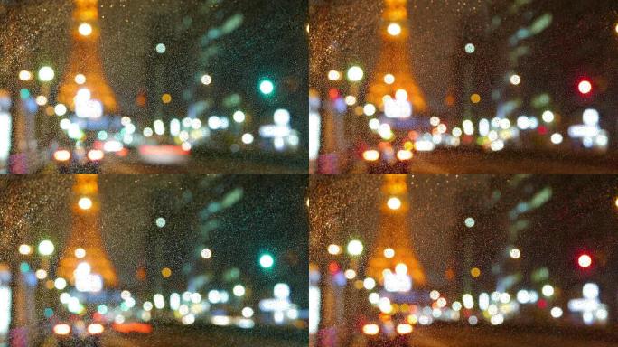 夜晚通向东京塔的街道照明的时间间隔。