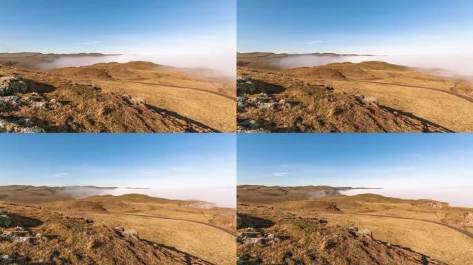 时间流逝: 英国的晨间风景与移动的雾