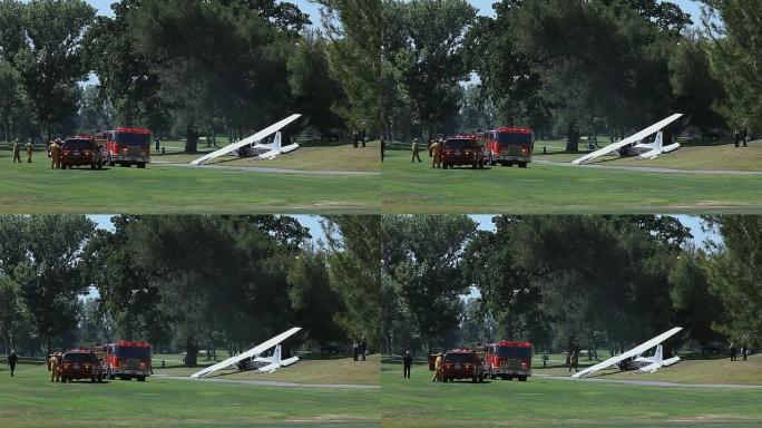 飞机失事降落在高尔夫球场上