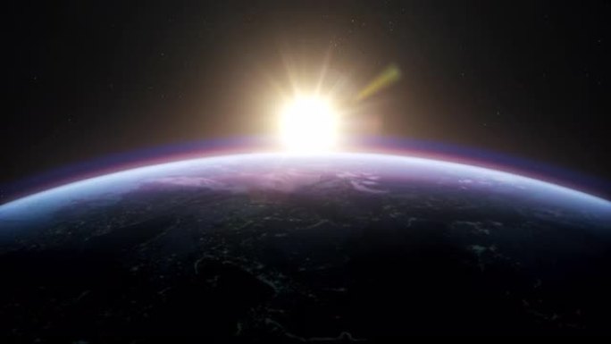 当冉冉升起的太阳在太空中照亮我们的地球时，4k分辨率