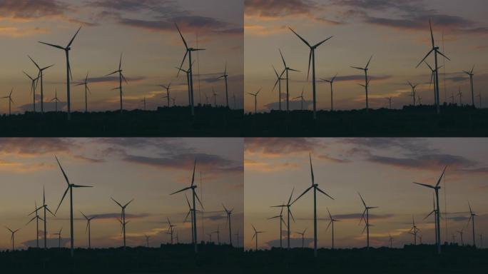 山上的风车场。景观建筑使用风力涡轮机来产生纯能量。科技燃料和动力可持续能源产业。环境友好型可再生能源