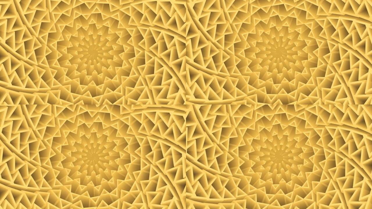 抽象三角形几何形状的黄色螺旋动画