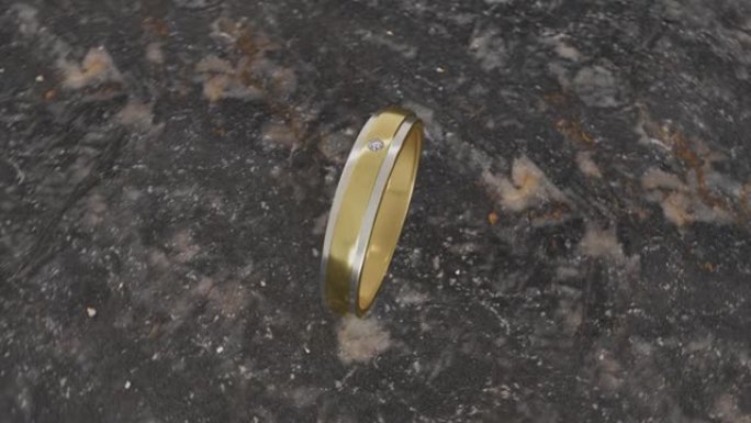 3D渲染的结婚金戒指的动画，石头表面有一颗钻石