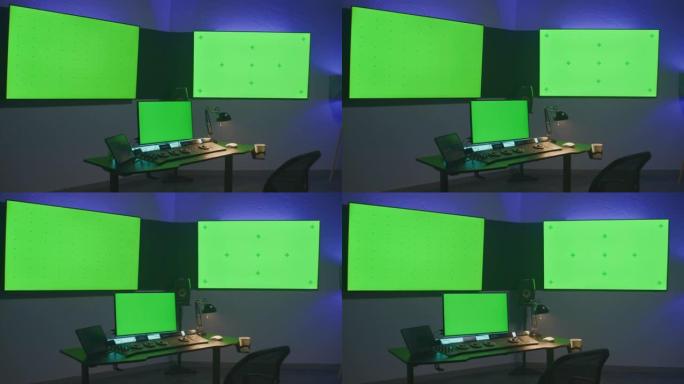 彩色分级工作室中的计算机和屏幕