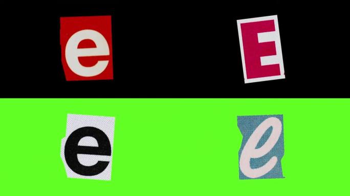 透明背景 (阿尔法通道) 和绿色屏幕上的字母E赎金笔记动画剪纸运动图形视频