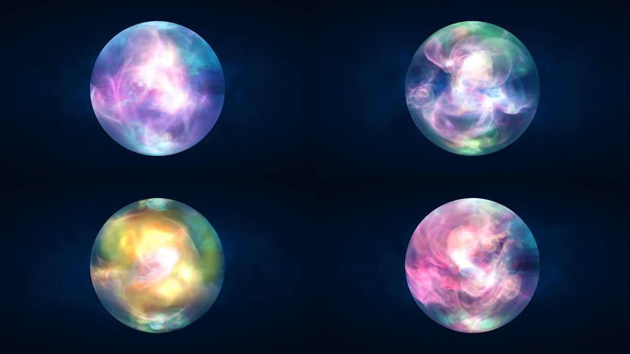 抽象球球行星虹彩能量透明玻璃能量抽象背景。视频4k，60 fps