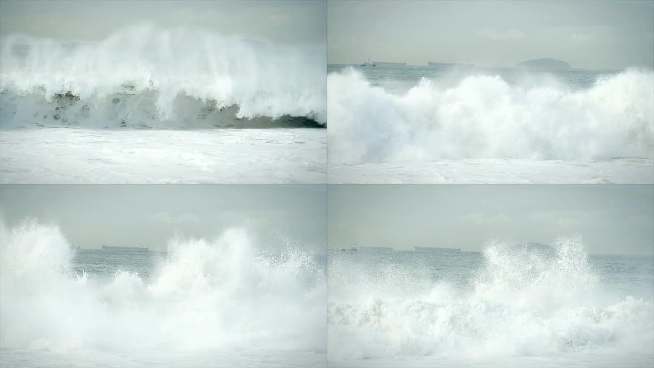 海浪撞击海岸