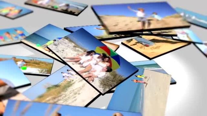 蒙太奇3D图像家庭海滩生活方式
