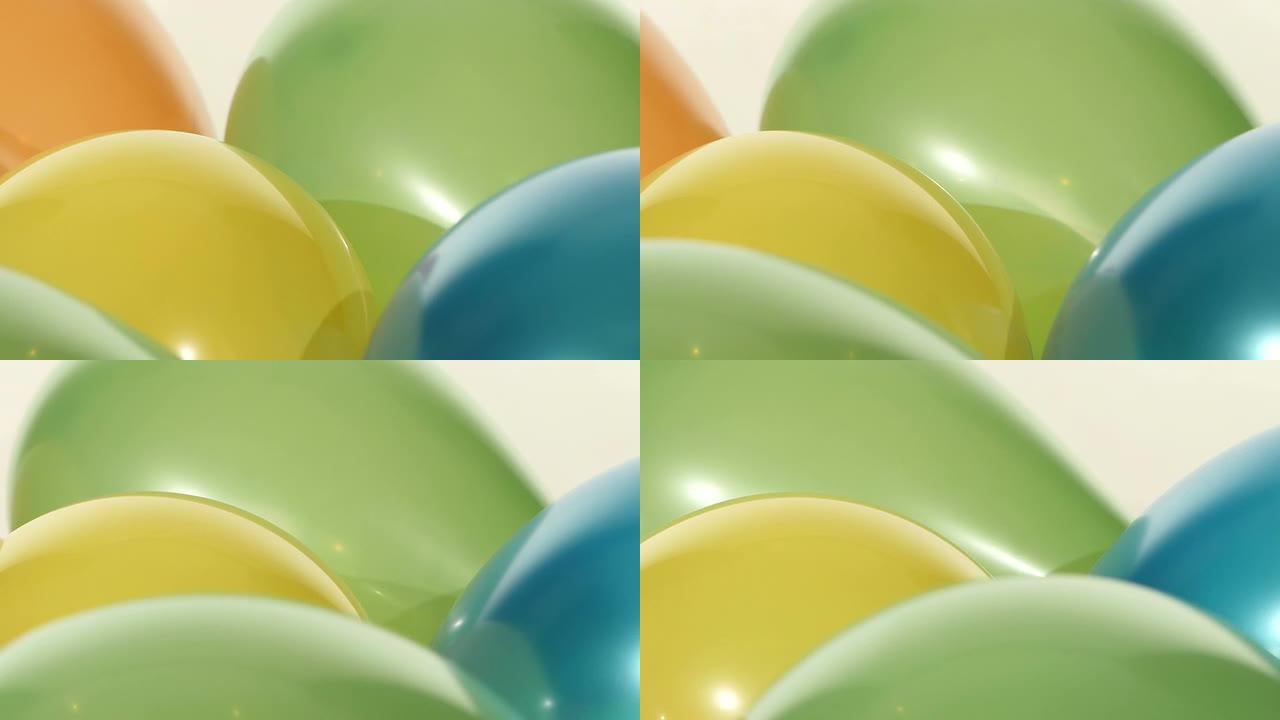 背景与许多彩色气球，旋转，特写