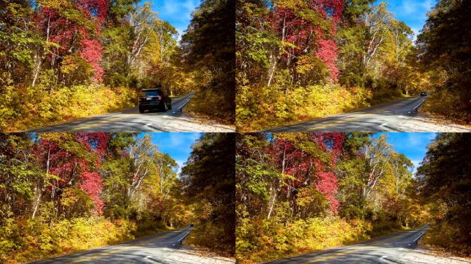 SUV驾驶-在烟雾山的秋天风景秀丽的高速公路276