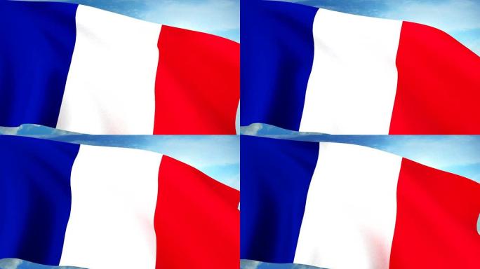 法国国旗特写向蓝天挥舞无缝循环CG