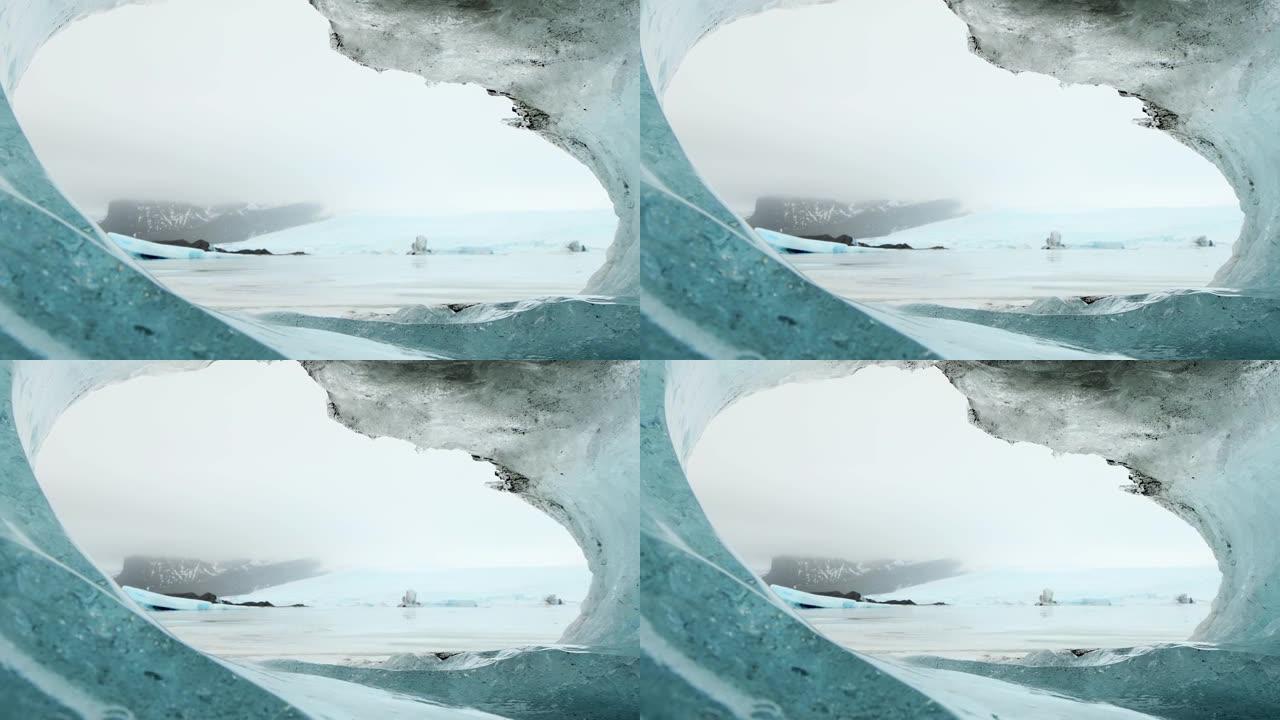 特写缩小冰岛阴天水滴的延时Fjallsjokull冰川。冰岛fjalls ã rl ã n奇妙的冰川