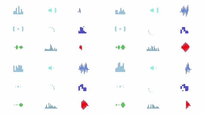 声音音频扬声器平面设计图标集动画
