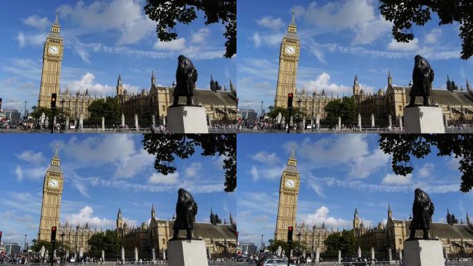 大本钟、英国议会和温斯顿·丘吉尔的雕像。