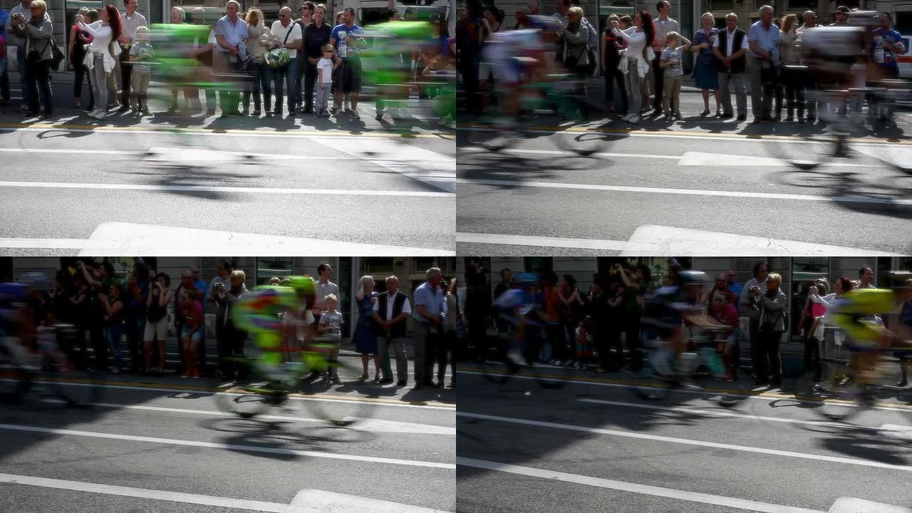 在第97届Giro d'Italia的最后一次游行中骑自行车的人