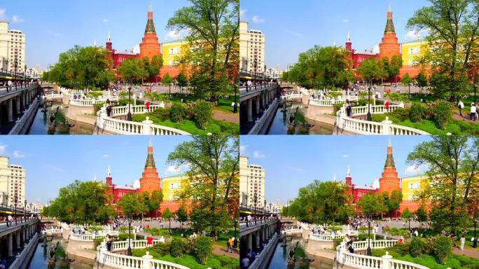 莫斯科克里姆林宫和Manejnaya广场上的喷泉。