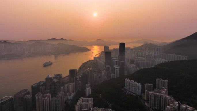 日出时鸟瞰图香港市容