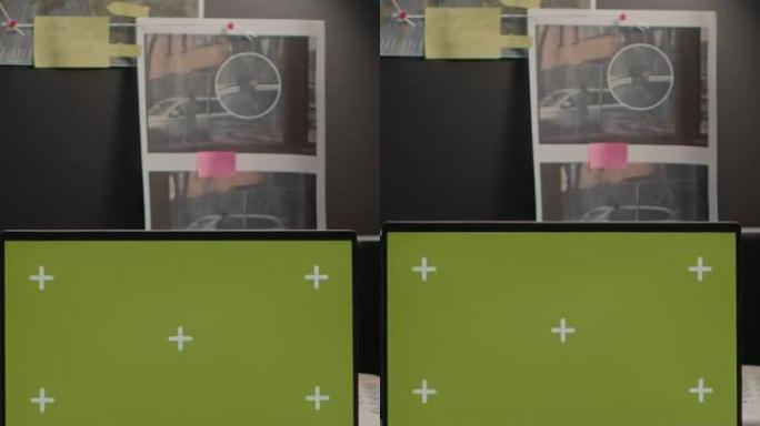 垂直视频: 事故室便携式笔记本电脑上的绿屏显示