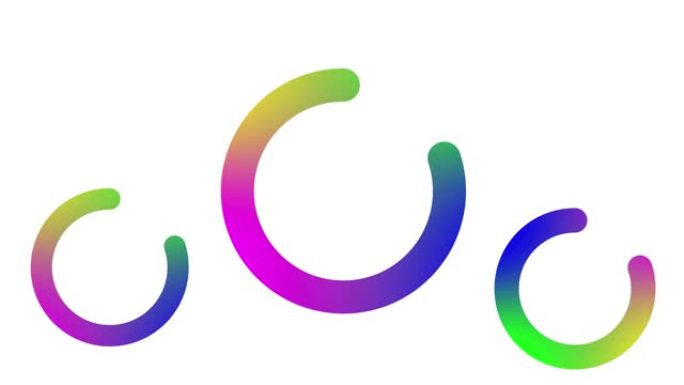 抽象发光霓虹灯彩虹色框架三圈标志动画在白色背景。86卢比