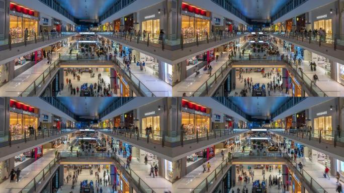在阿拉伯联合酋长国迪拜著名的迪拜购物中心购物的人们的时光倒流