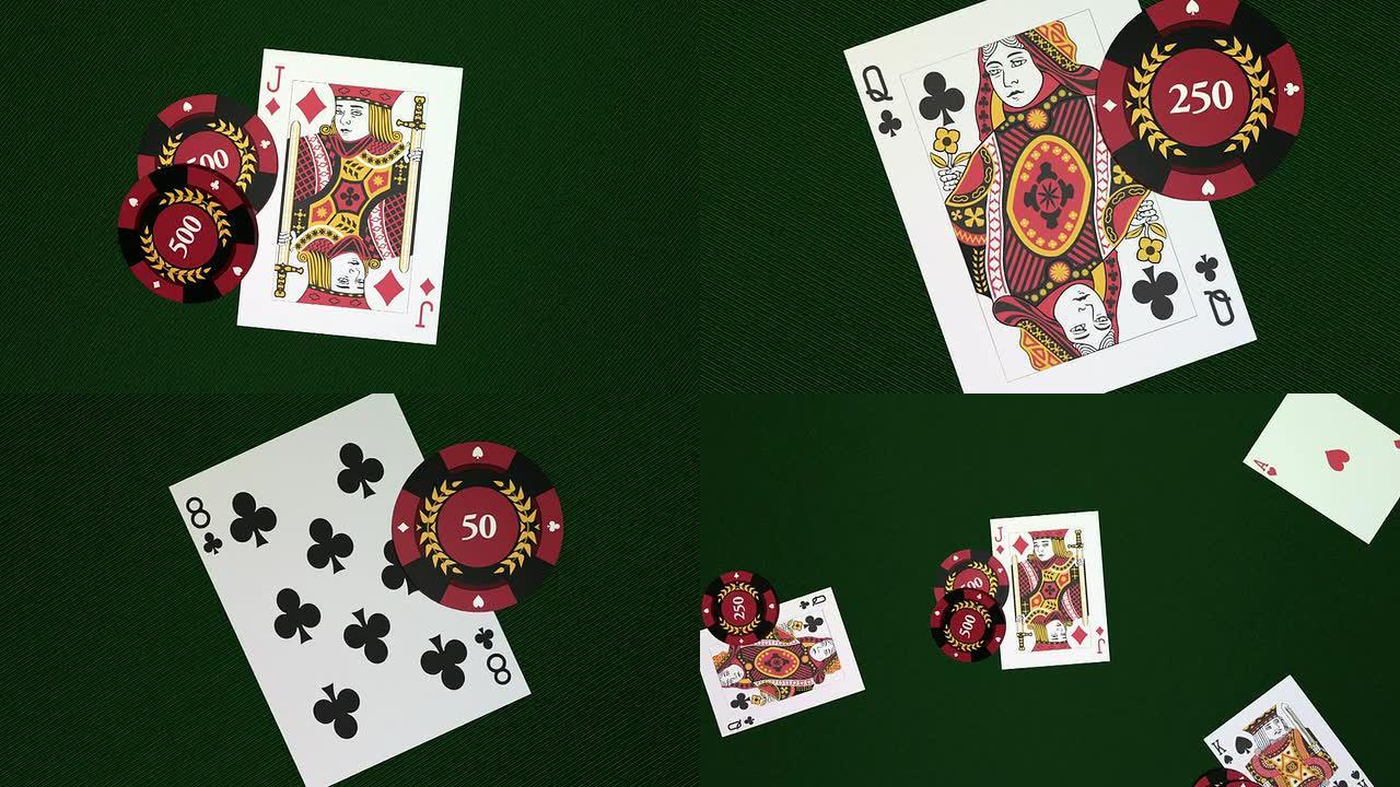 带有赌博筹码和纸牌的扑克桌