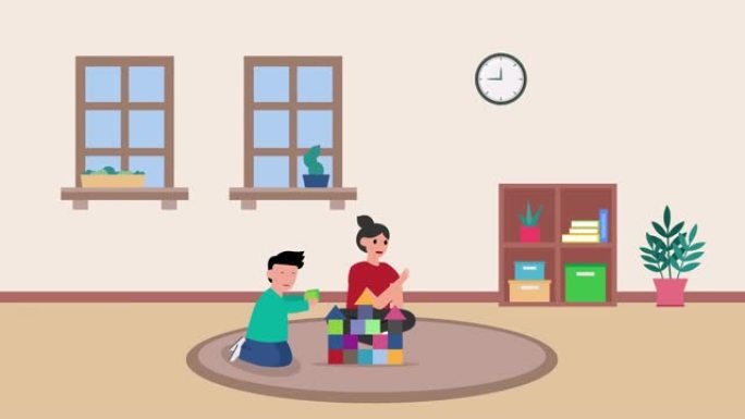 妈妈和儿子玩立方体叫国产机器人2d动画