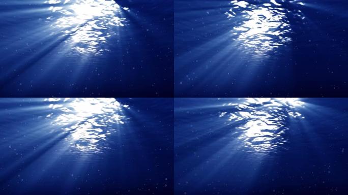 水下大气泡升起和太阳光线动画循环
