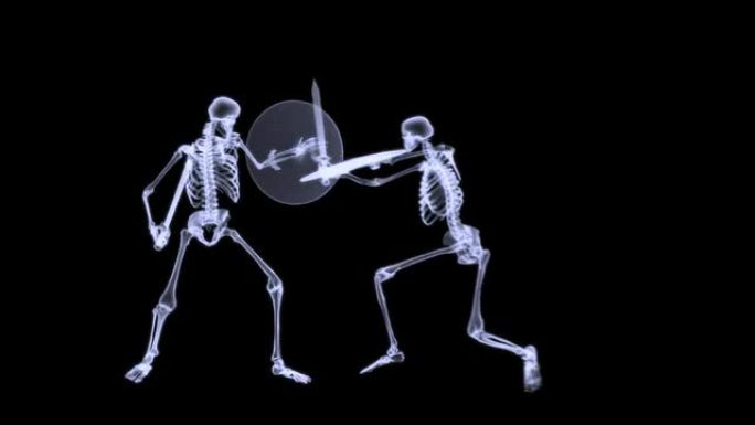 剑战中2个人类骨骼战斗的x射线