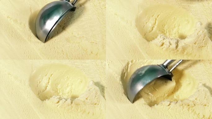 用勺子供应冰淇淋特写食材美味