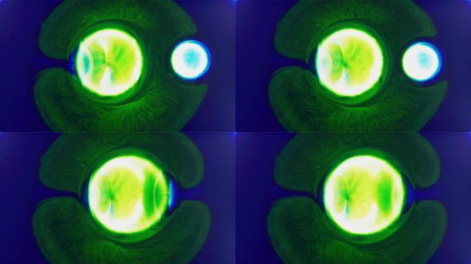 绿色有毒细胞液滴漂浮在空间中进行有丝分裂背景