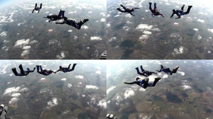 自由落体的三名跳伞运动员