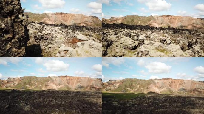 Landmannalaugar的4k空中无人机镜头。冰岛的彩虹山。