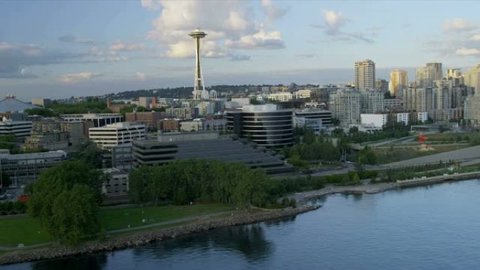 鸟瞰图太空针塔美国西雅图市中心