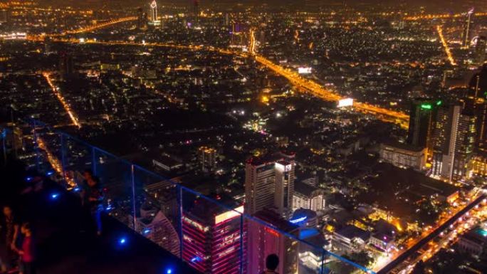 泰国曼谷夜市俯视图的时间流逝