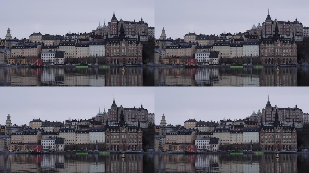 瑞典斯德哥尔摩水面倒影人文景观古典房屋