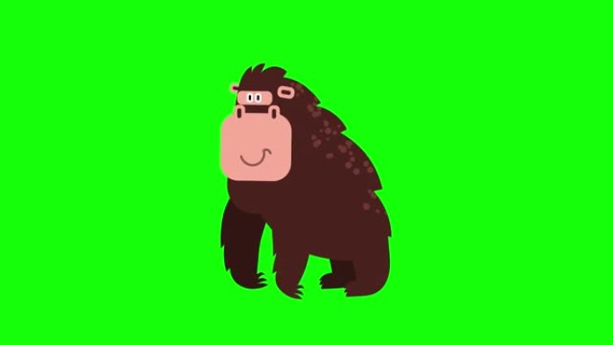 卡通大猩猩图标循环动画视频透明背景与阿尔法通道。