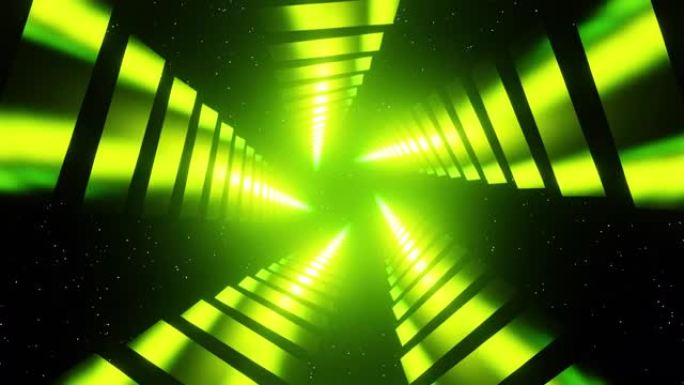 抽象螺旋Vj动画绿色和黄色霓虹灯背景为舞曲3d渲染。Vj和Dj loop为酒吧、夜总会、音乐节、狂欢