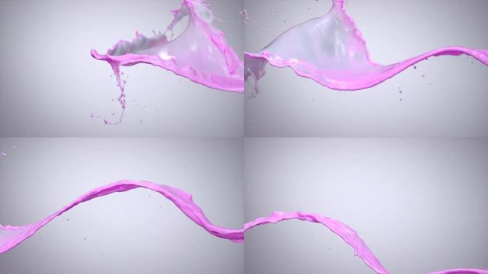 乳白色粉色液体飞溅，慢动作