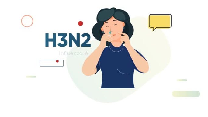 甲型流感- H3N2 -病毒的抽象表示-动画插图