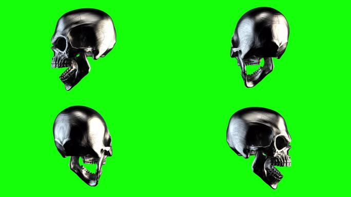 绿色屏幕上的重金属骷髅转盘动画