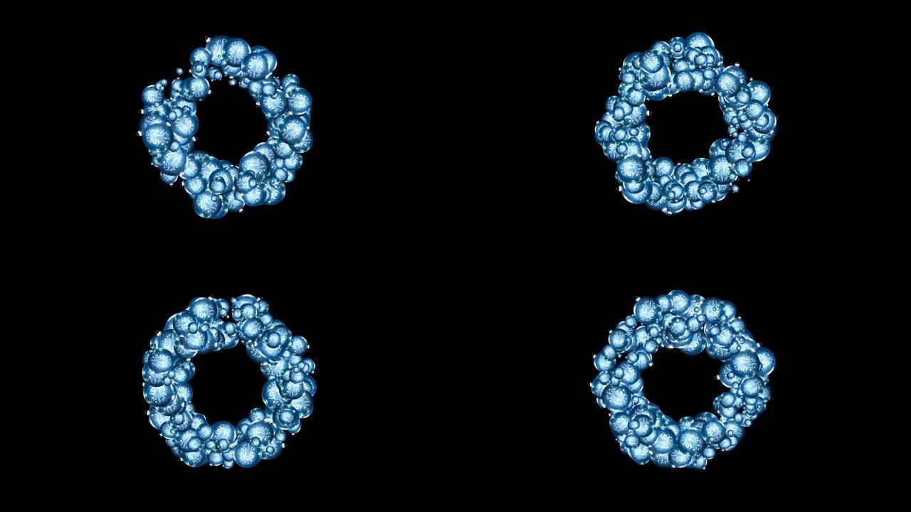 蓝色圣诞树装饰玩具圆形框架入口，抽象设计元素，用于混合模式的点和颗粒形状，孤立点和颗粒光效果。