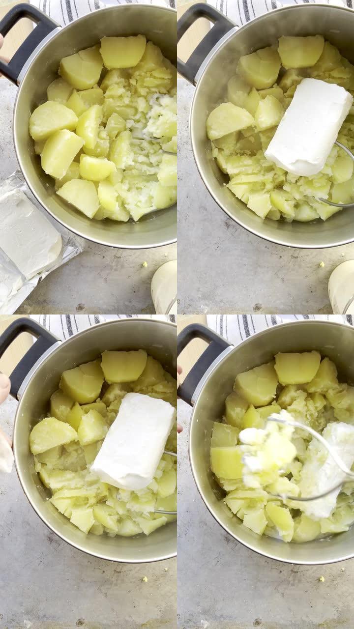 用奶油奶酪捣碎土豆