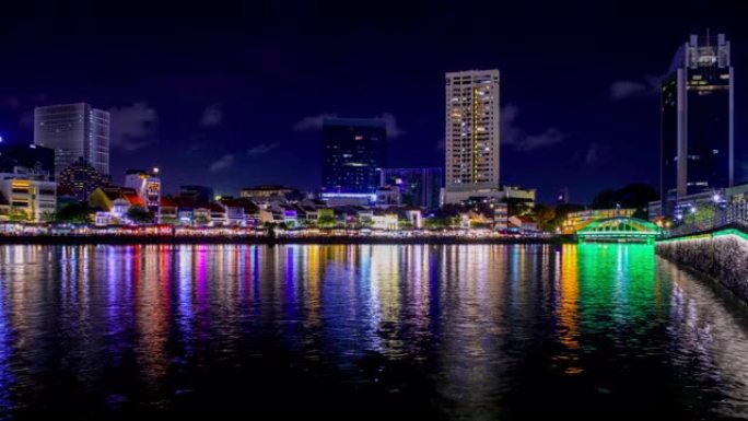 新加坡河: 餐馆夜晚灯光航拍大厦夜城市大