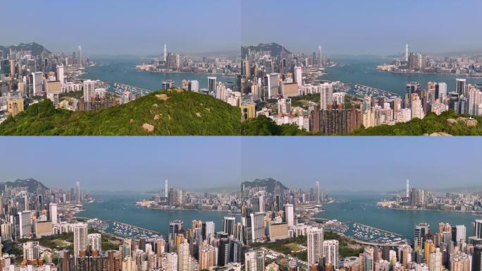 鸟瞰香港市区天际线