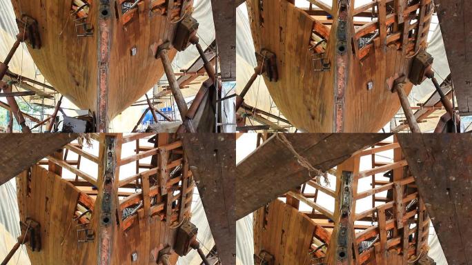 修理过的木船框架