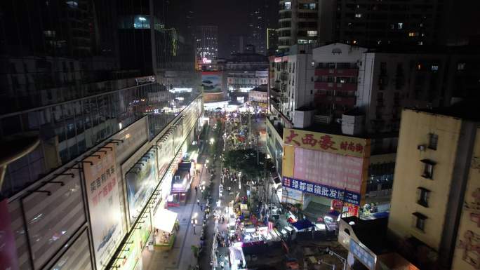 广西南宁城市夜市摊街景人流航拍 (9)