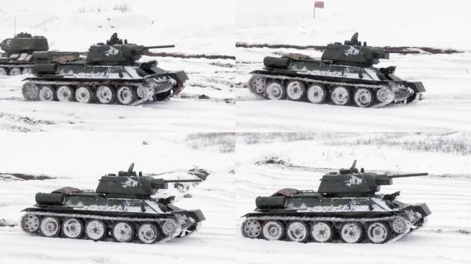 下雪天气中的传奇俄罗斯坦克T34